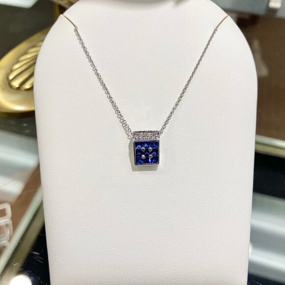 Sapphire And Diamond White Gold Pendant - Picture 1 of 7